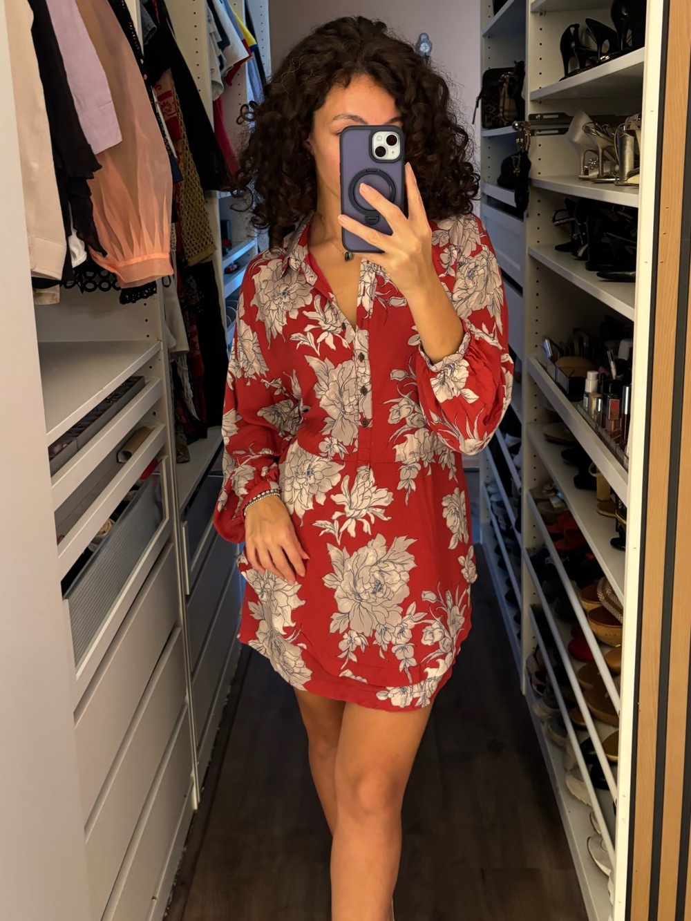 Free people red floral mini dress bell sleeves XS
